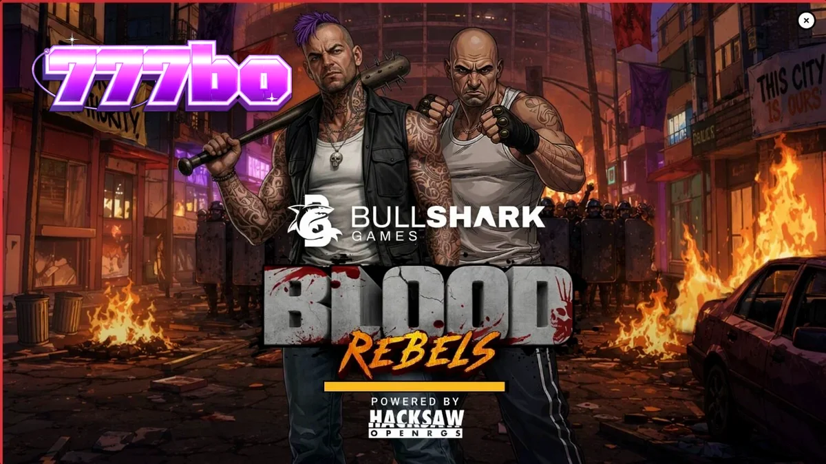 Cena urbana e sombria do jogo de slot Blood Rebels com elementos de luta de rua.
